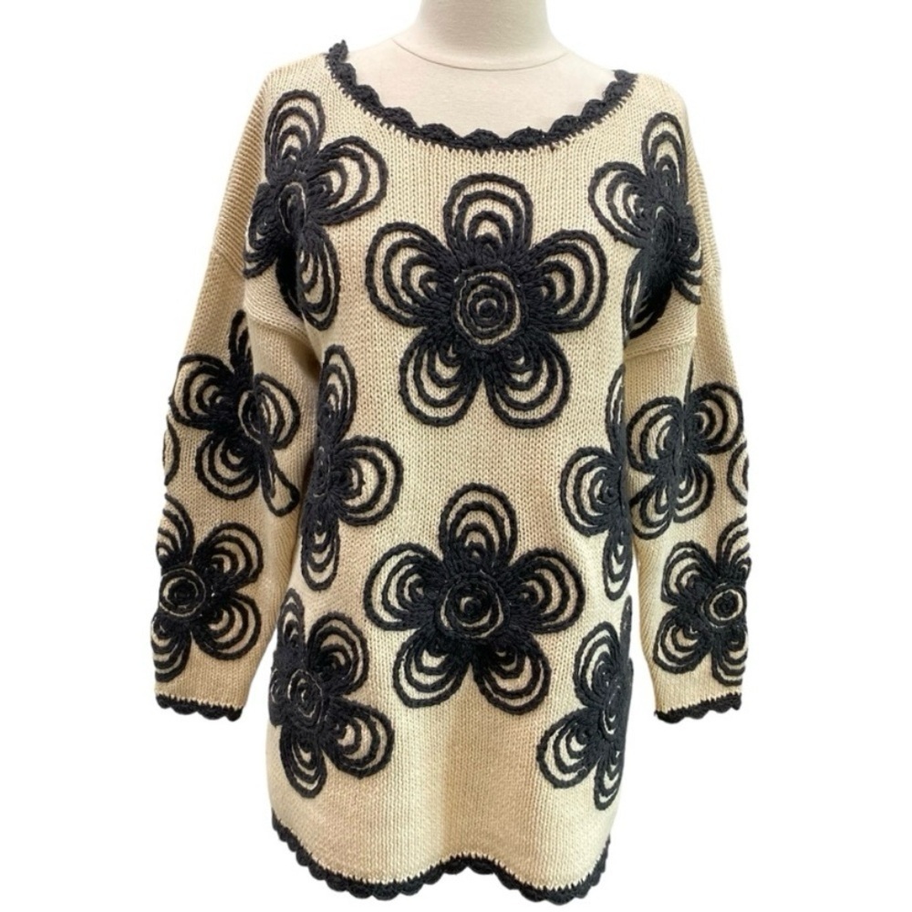 Long Sleeve Floral Print Embroidered Knit Sweater By Incognito Vintage